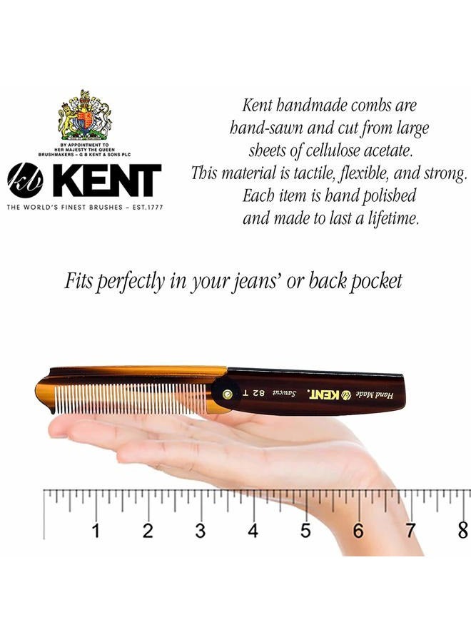 KENT مشط جيب قابل للطي مصنوع يدويًا من كينت 82T للرجال، مشط شعر بأسنان دقيقة لتصفيف الشعر والعناية اليومية، لللحية أو الشارب، يمكن استخدامه جافًا أو مع بلسم، مصقول يدويًا بقص المنشار، صنع في إنجلترا - Image 2