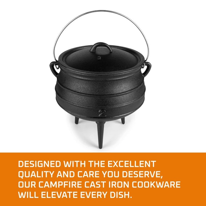Bruntmor Bruntmor Pre-Seasoned Cast Iron Cauldron - 6 Quart African Potjie Pot with Lid - 3-Legged Dutch Oven for Camping and Over-the-Fire Cooking - Durable Outdoor Cookware for Stews, Chili, and Slow Cooking  - Image 2