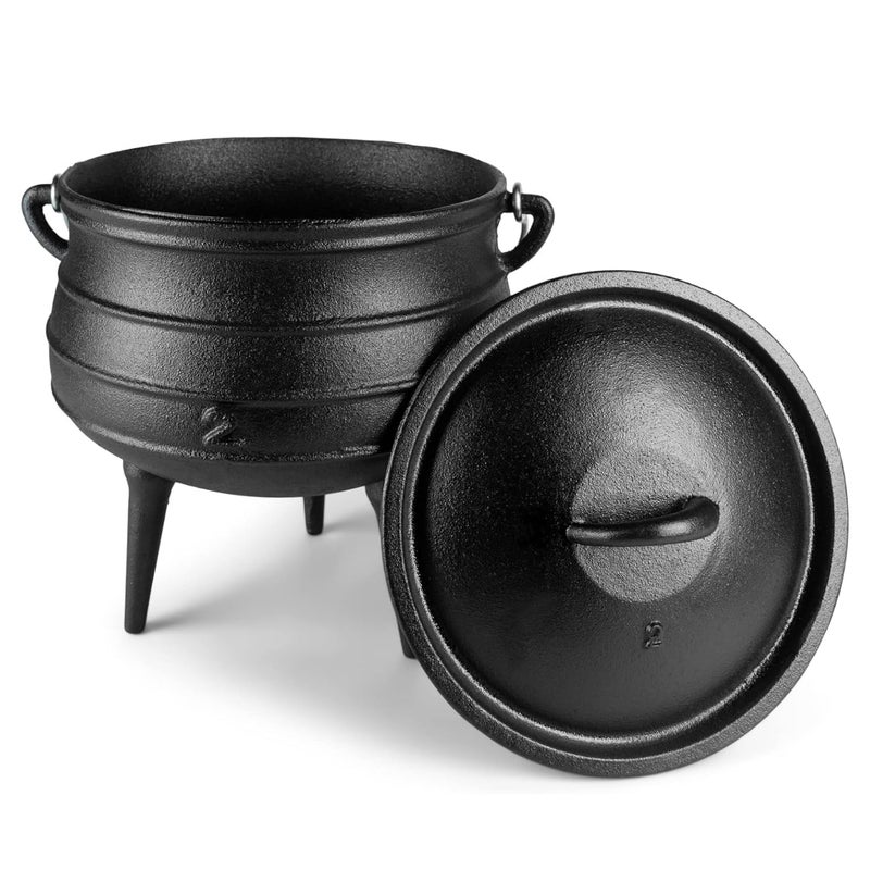 Bruntmor Bruntmor Pre-Seasoned Cast Iron Cauldron - 6 Quart African Potjie Pot with Lid - 3-Legged Dutch Oven for Camping and Over-the-Fire Cooking - Durable Outdoor Cookware for Stews, Chili, and Slow Cooking  - Image 1