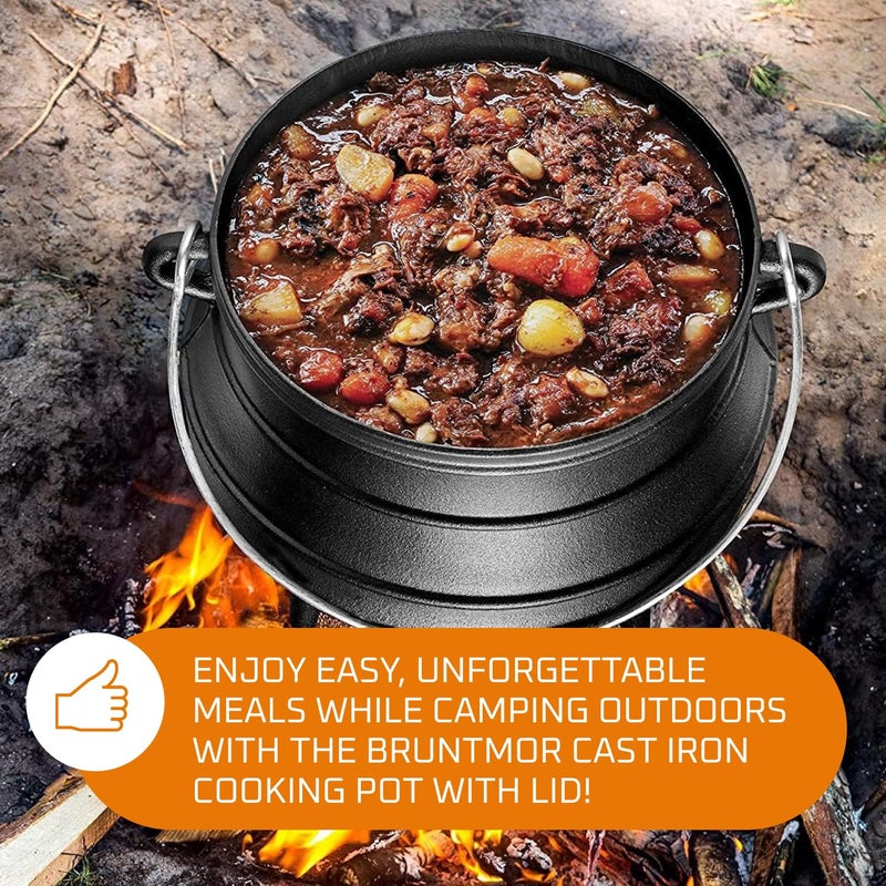 Bruntmor Bruntmor Pre-Seasoned Cast Iron Cauldron - 6 Quart African Potjie Pot with Lid - 3-Legged Dutch Oven for Camping and Over-the-Fire Cooking - Durable Outdoor Cookware for Stews, Chili, and Slow Cooking  - Image 3