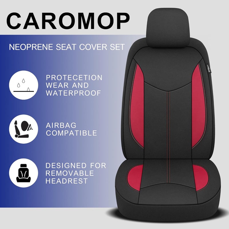 CAROMOP أغطية مقاعد السيارة CAROMOP نيونبرين مقاومة للماء للمقاعد الأمامية - تناسب عالمي (أسود/أحمر) - Image 4