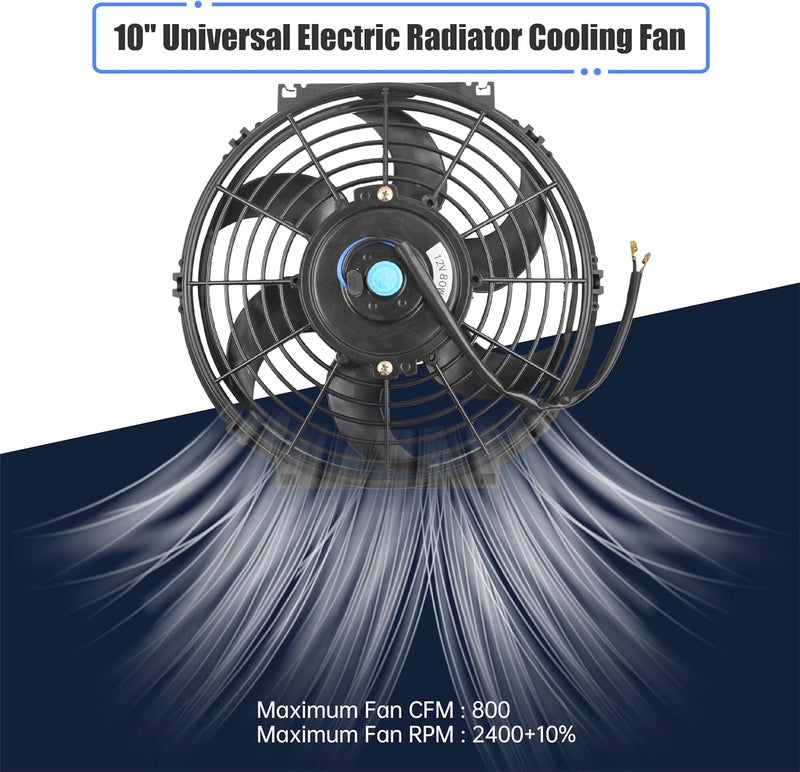 GESEXI 10" Electric Radiator Cooling Fan Assembly Kit, Universal High Performance 12V 80W Motor with Fan Mounting Kit - Black (2 Pack) - Image 3