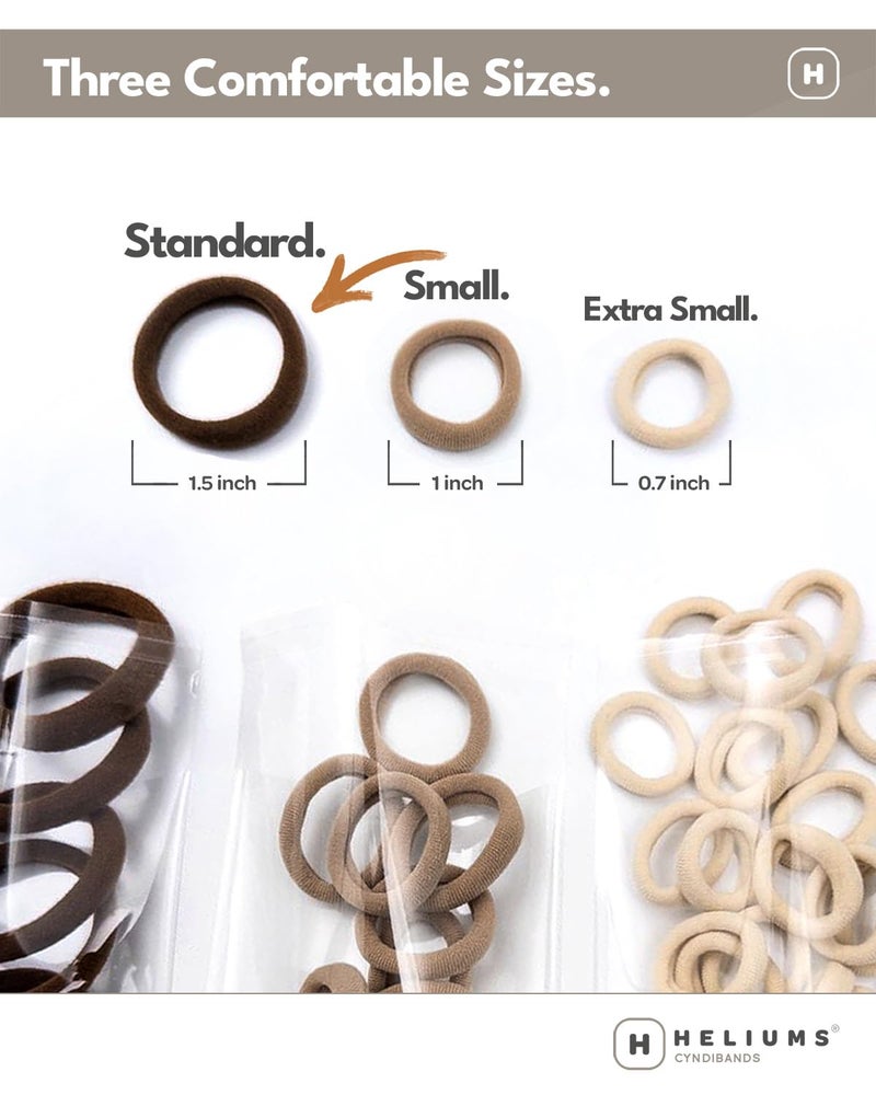 Heliums Soft Hair Ties - No Damage Seamless Nylon Fabric Bands, Stretchy Ponytail Holders for Thin & Thick Hair - Standard 1.5 Inch, Light Brown, 20 Pack - Image 4