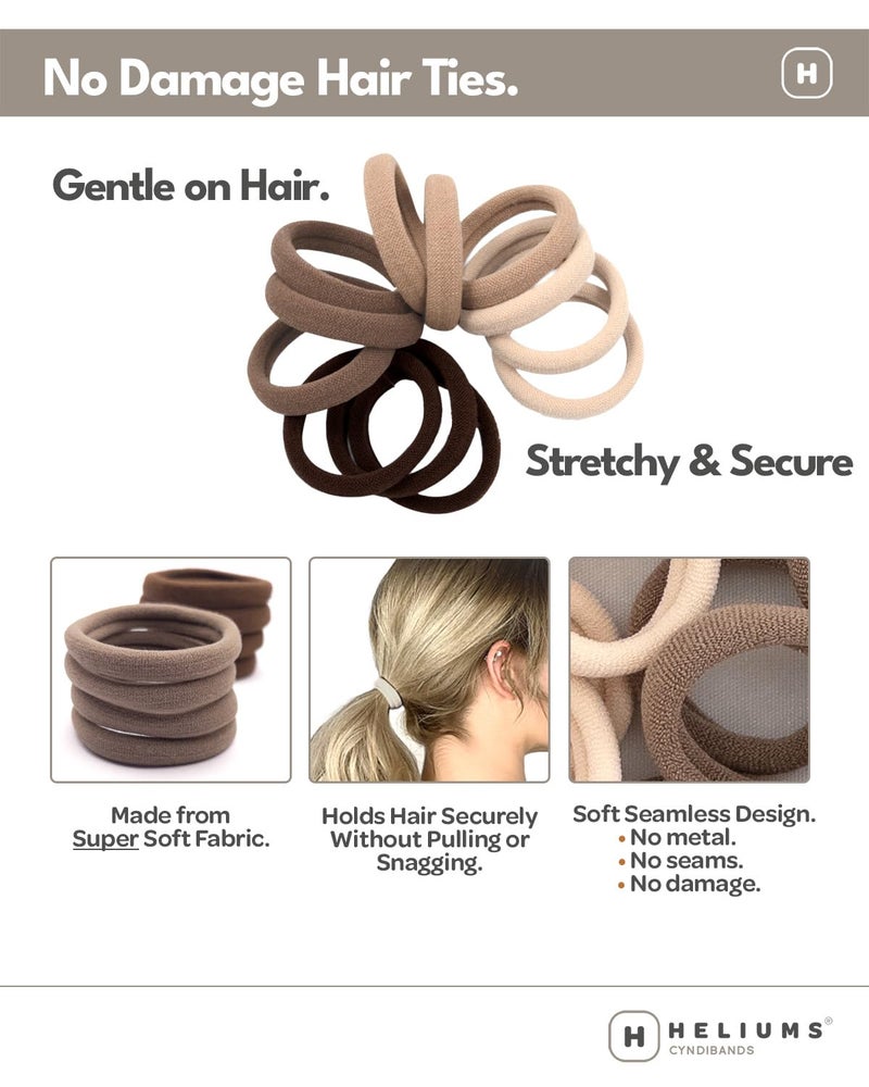 Heliums Soft Hair Ties - No Damage Seamless Nylon Fabric Bands, Stretchy Ponytail Holders for Thin & Thick Hair - Standard 1.5 Inch, Light Brown, 20 Pack - Image 2