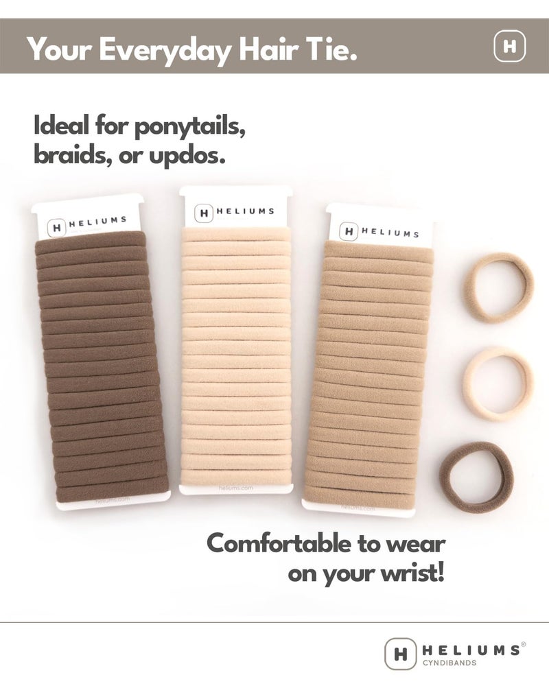Heliums Soft Hair Ties - No Damage Seamless Nylon Fabric Bands, Stretchy Ponytail Holders for Thin & Thick Hair - Standard 1.5 Inch, Light Brown, 20 Pack - Image 5