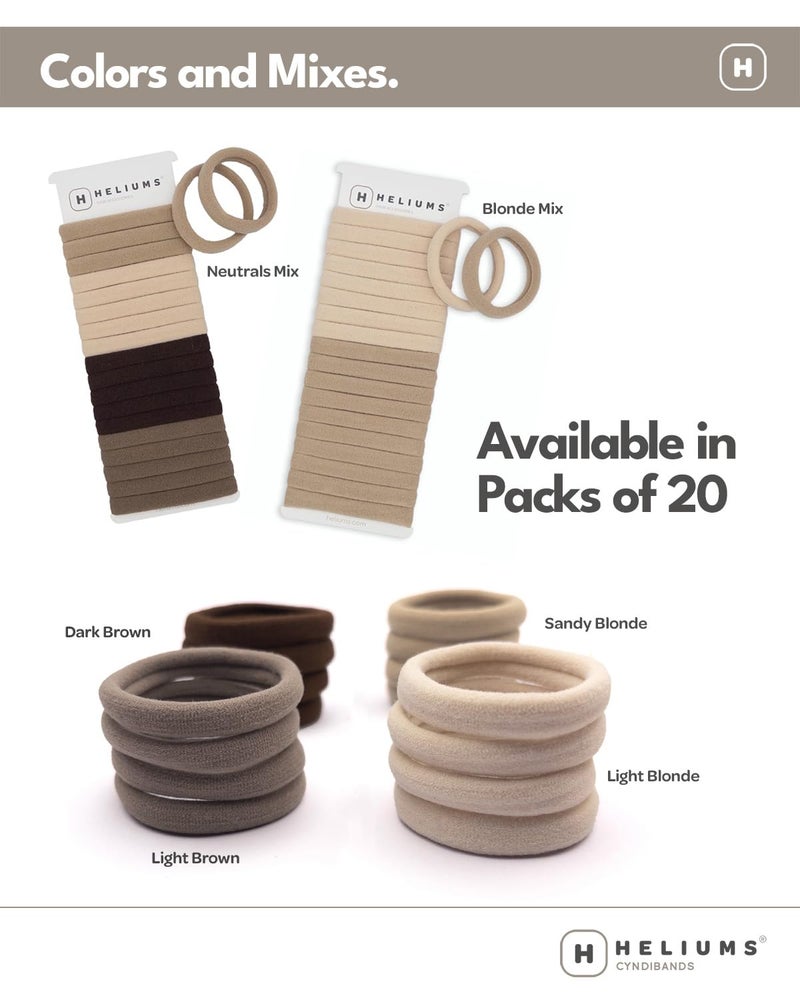 Heliums Soft Hair Ties - No Damage Seamless Nylon Fabric Bands, Stretchy Ponytail Holders for Thin & Thick Hair - Standard 1.5 Inch, Light Brown, 20 Pack - Image 3