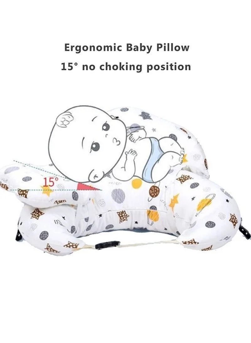 Multipurpose Feeding Pillow, Large Breastfeeding Pillows for Babies, Feeding Pillow, Baby Nursing Pillows, Bed U-shape Pillow and Baby Lounger for Newborn (0-12 months) (White Planet) - Image 2