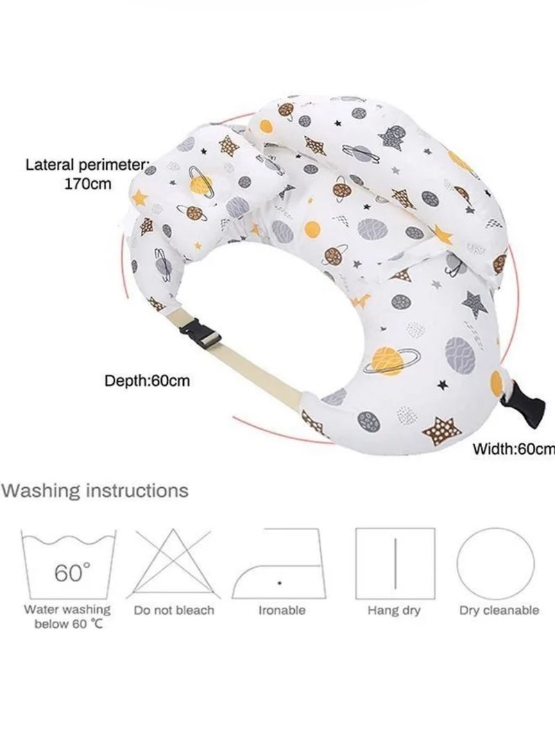 Multipurpose Feeding Pillow, Large Breastfeeding Pillows for Babies, Feeding Pillow, Baby Nursing Pillows, Bed U-shape Pillow and Baby Lounger for Newborn (0-12 months) (White Planet) - Image 4