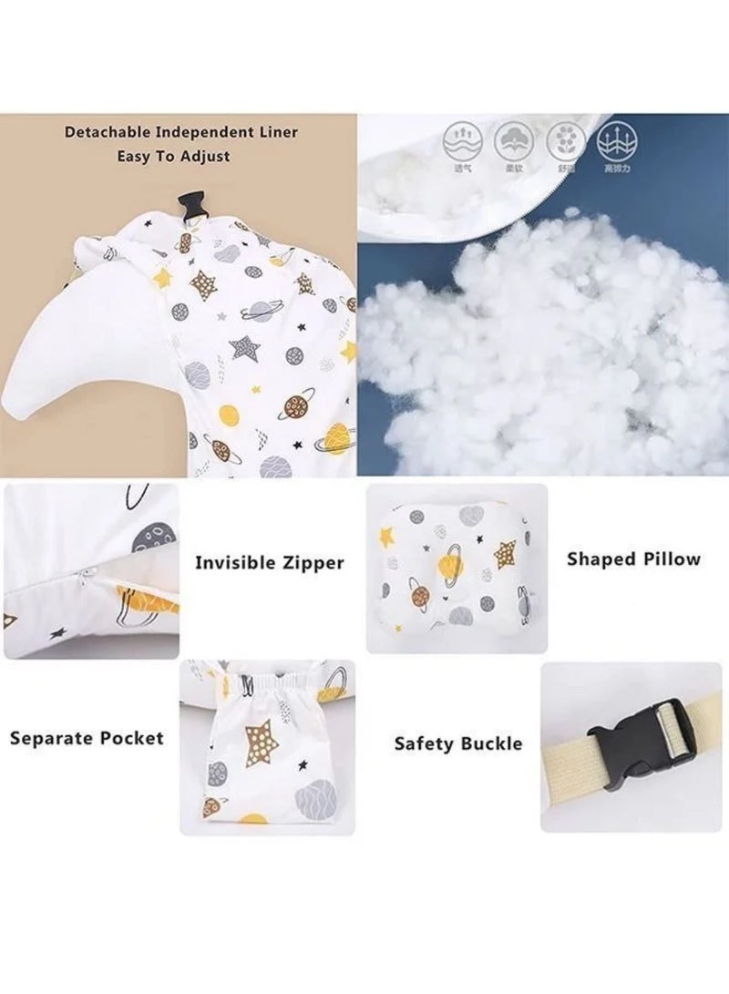 Multipurpose Feeding Pillow, Large Breastfeeding Pillows for Babies, Feeding Pillow, Baby Nursing Pillows, Bed U-shape Pillow and Baby Lounger for Newborn (0-12 months) (White Planet) - Image 5