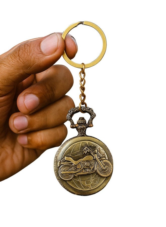 Blue Aura Motorbike Pocket Watch Keychain Nautical | Vintage Style Keychain | Retro Style Keychain | Gift for Birthday, Anniversary, Holi (Motorbike) - Image 1