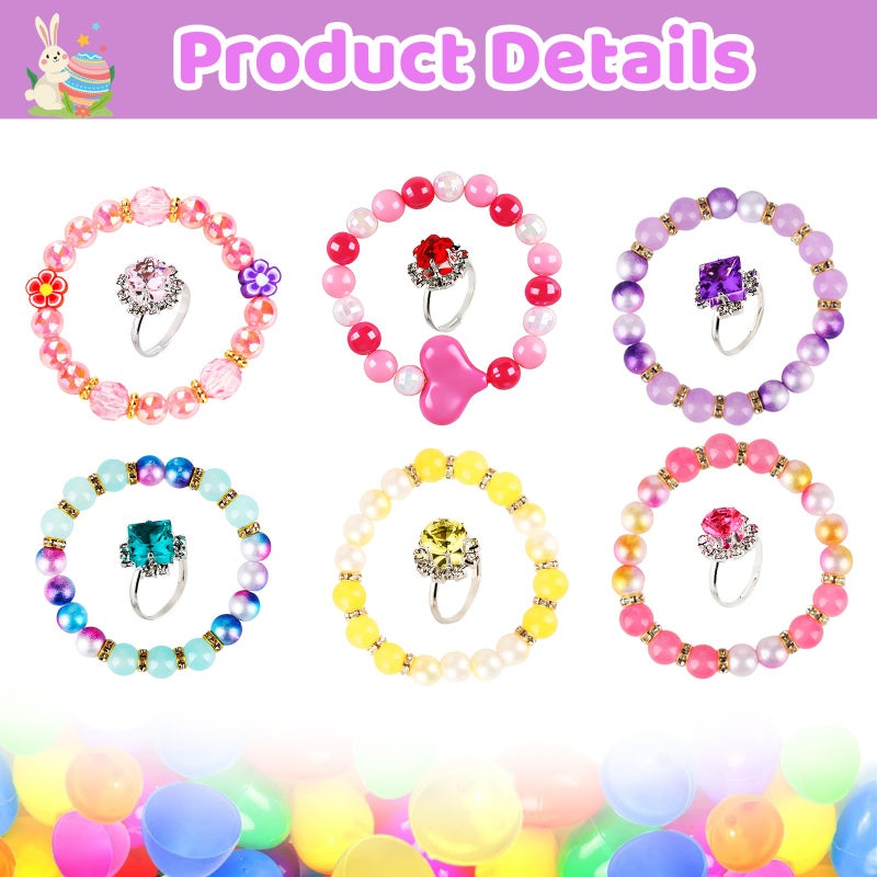 yewfall 12 Pack Easter Basket Essentials Fillers Gifts with Cute Dolls and Colorful Bracelets Inside, Gifts for Kids Prefilled Easter Egg Stuffers for Toddler Girls Easter Party Favors Surprise Eggs - Image 4