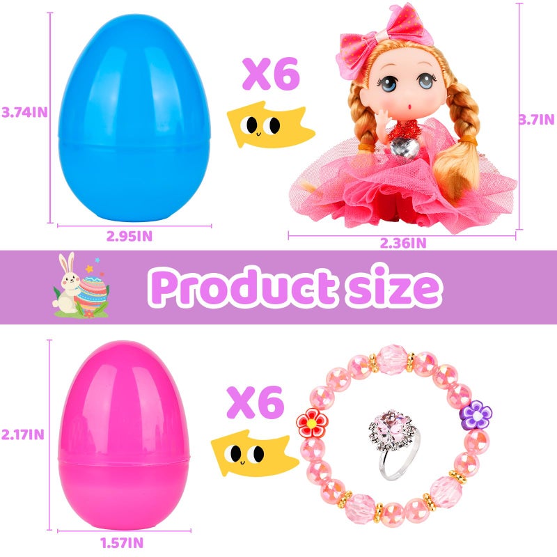 yewfall 12 Pack Easter Basket Essentials Fillers Gifts with Cute Dolls and Colorful Bracelets Inside, Gifts for Kids Prefilled Easter Egg Stuffers for Toddler Girls Easter Party Favors Surprise Eggs - Image 2