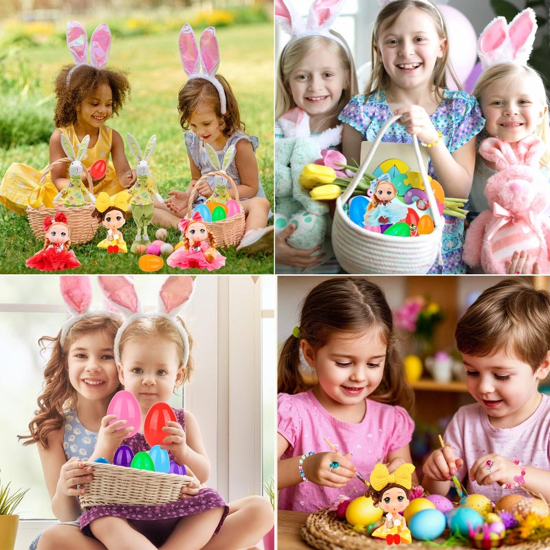 yewfall 12 Pack Easter Basket Essentials Fillers Gifts with Cute Dolls and Colorful Bracelets Inside, Gifts for Kids Prefilled Easter Egg Stuffers for Toddler Girls Easter Party Favors Surprise Eggs - Image 5