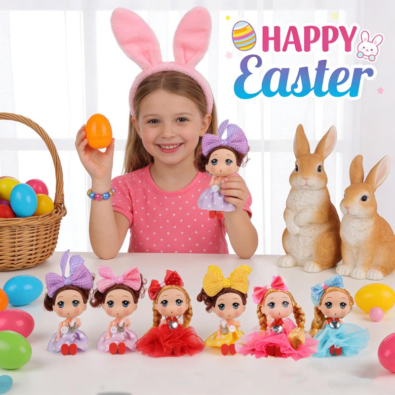 yewfall 12 Pack Easter Basket Essentials Fillers Gifts with Cute Dolls and Colorful Bracelets Inside, Gifts for Kids Prefilled Easter Egg Stuffers for Toddler Girls Easter Party Favors Surprise Eggs - Image 3