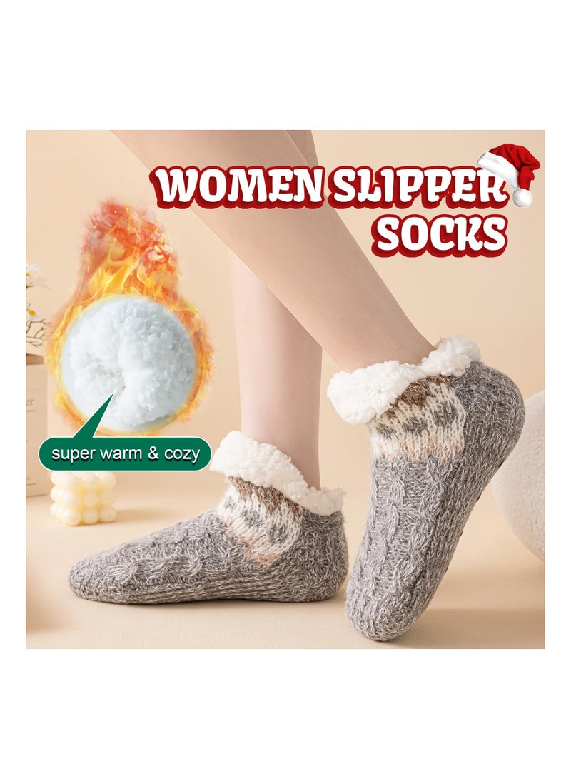 Slipper Socks for Women&Men, Fluffy Socks Thick Fleece Lined Socks Warm Sherpa Fleece Socks Fluffy Warm Socks Thick Knit Slipper Socks Ultra-Warm Fluffy Bed Socks for One Size Non Slip  - Image 2