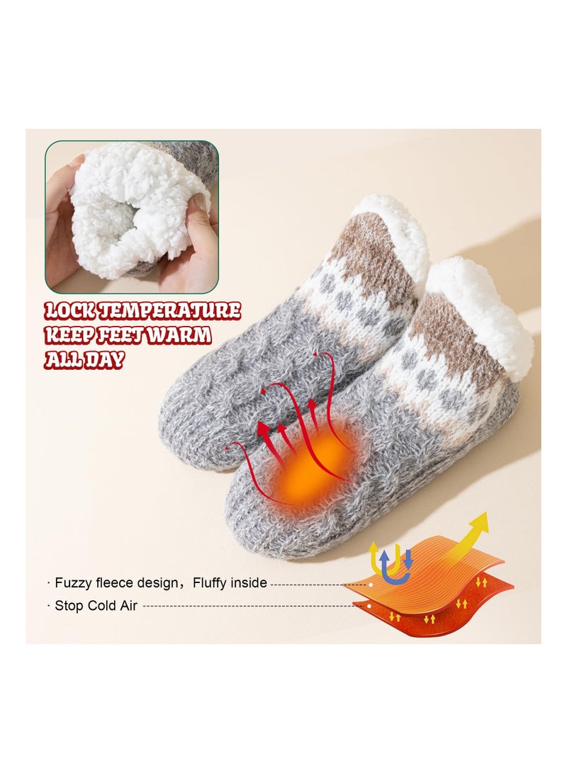 Slipper Socks for Women&Men, Fluffy Socks Thick Fleece Lined Socks Warm Sherpa Fleece Socks Fluffy Warm Socks Thick Knit Slipper Socks Ultra-Warm Fluffy Bed Socks for One Size Non Slip  - Image 3