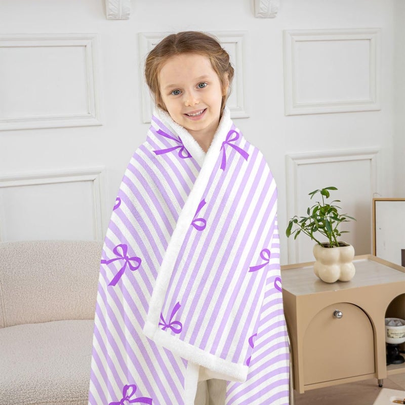 Erosebridal Personalized Letter J Girls Fleece Blanket Twin Size Cute Purple Bow Sherpa Blanket for Kids Teens Women Dreamy Princess Bowknot Fuzzy Plush Throw Kawaii Bows Girly Decor for Bed Couch - Image 5