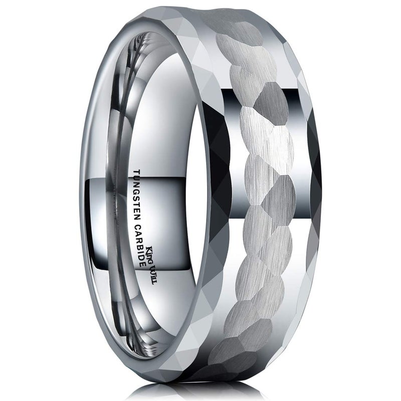 King Will HAMMER Men 8mm Tungsten Carbide Ring Multi-faceted Hammered Polished Finish Wedding Band11 - Image 1