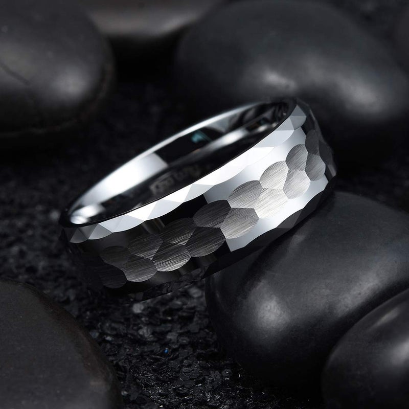King Will HAMMER Men 8mm Tungsten Carbide Ring Multi-faceted Hammered Polished Finish Wedding Band11 - Image 2