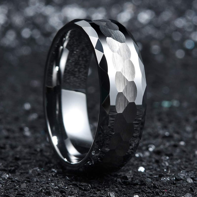 King Will HAMMER Men 8mm Tungsten Carbide Ring Multi-faceted Hammered Polished Finish Wedding Band11 - Image 3