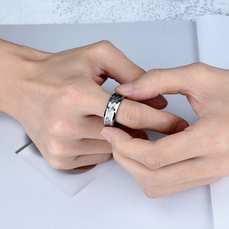 King Will HAMMER Men 8mm Tungsten Carbide Ring Multi-faceted Hammered Polished Finish Wedding Band11 - Image 5