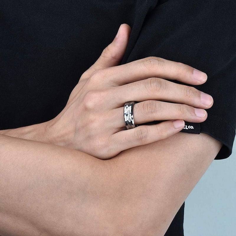 King Will HAMMER Men 8mm Tungsten Carbide Ring Multi-faceted Hammered Polished Finish Wedding Band11 - Image 4