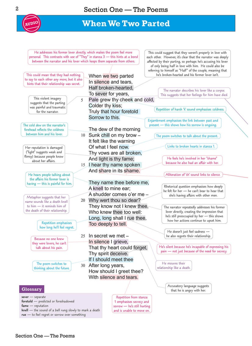 null - GCSE English AQA Poetry Guide - Love & Relationships Anthology inc. Online Edn, Audio & Quizzes - Image 1