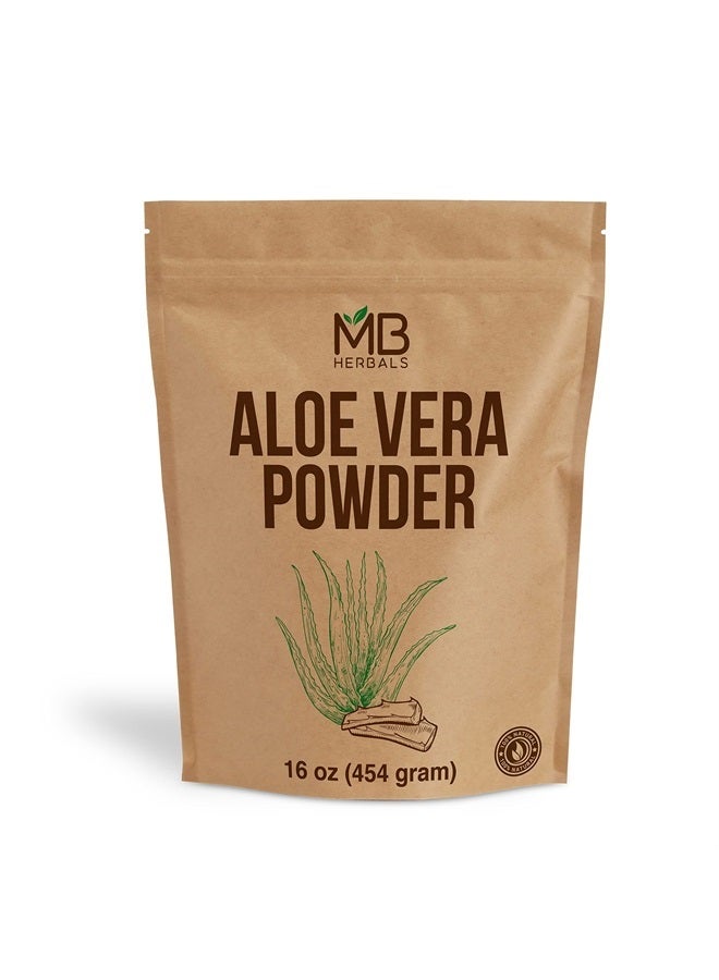 MB Herbals Aloe Vera Powder 16 oz / 1 LB | Aloe barbadensis Powder | Natural Skin Moisturizer | Promotes Hair Growth | for External Use Only