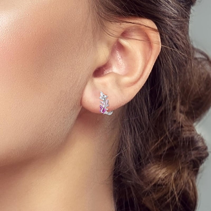 Parmuz 925 Sterling Silver Huggie Hoop Earrings Star Moon Butterfly Posts Thick Chunky Hoops for Women Small Tiny cuff Cubic Zirconia Snake Heart Earring - Image 4