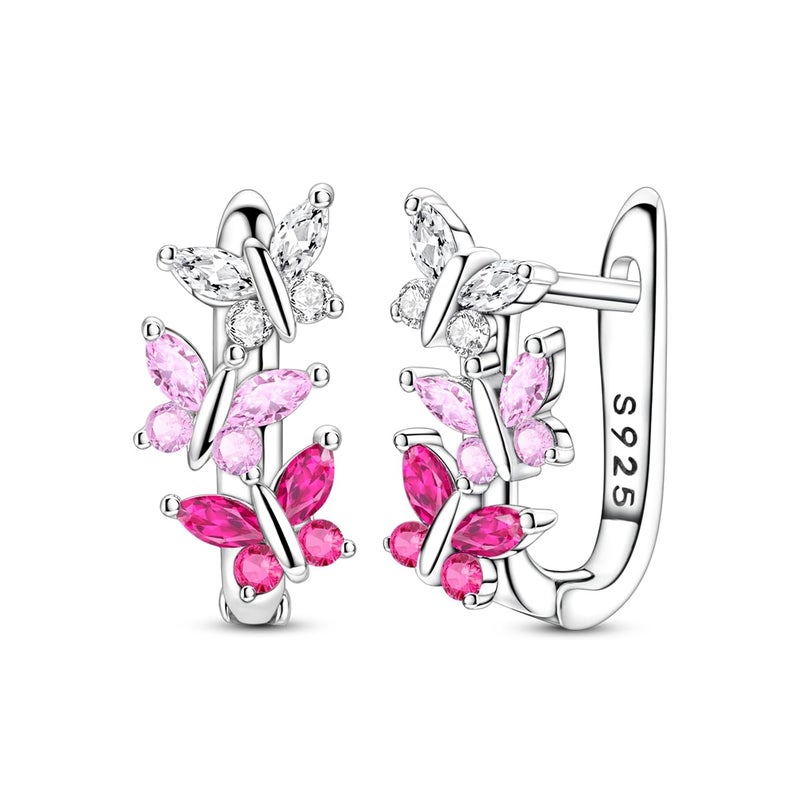 Parmuz 925 Sterling Silver Huggie Hoop Earrings Star Moon Butterfly Posts Thick Chunky Hoops for Women Small Tiny cuff Cubic Zirconia Snake Heart Earring - Image 1