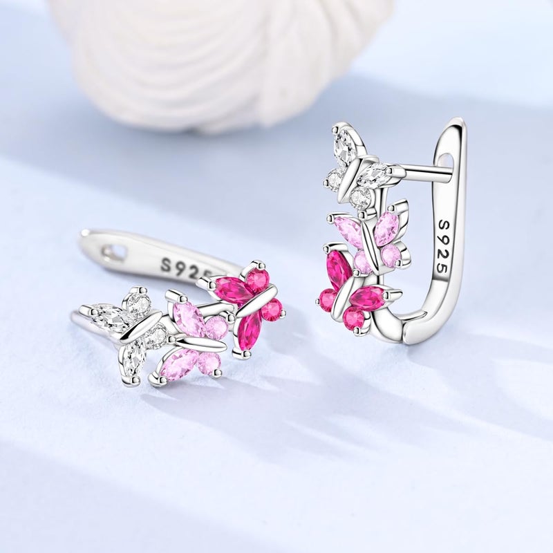 Parmuz 925 Sterling Silver Huggie Hoop Earrings Star Moon Butterfly Posts Thick Chunky Hoops for Women Small Tiny cuff Cubic Zirconia Snake Heart Earring - Image 2
