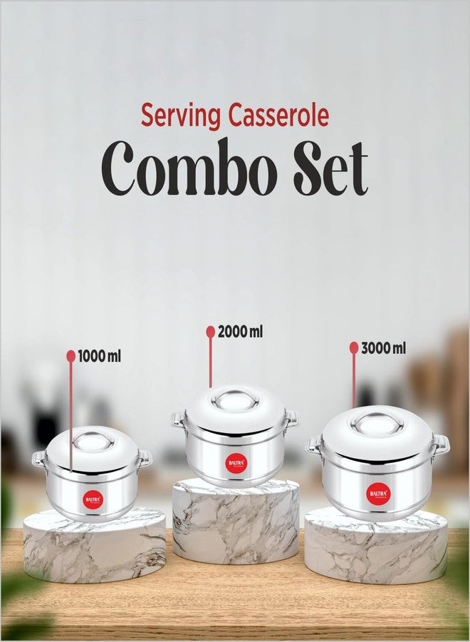 Baltra Royal Casserole For Roti Hot Case | Hot Case 3-Piece Casserole Set | Insulated Stainless Steel Hot Pot (1000ml, 2000ml, 3000ml) | Keeps Food Hot & Fresh for Hours | Stylish & Durable Design for Home & Dining - Image 2