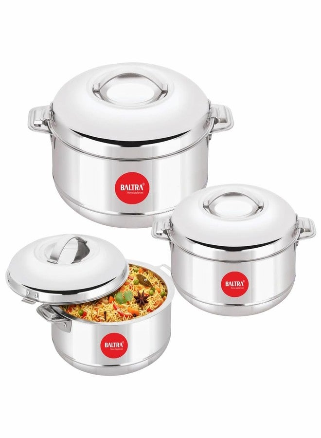 Baltra Royal Casserole For Roti Hot Case | Hot Case 3-Piece Casserole Set | Insulated Stainless Steel Hot Pot (1000ml, 2000ml, 3000ml) | Keeps Food Hot & Fresh for Hours | Stylish & Durable Design for Home & Dining - Image 1