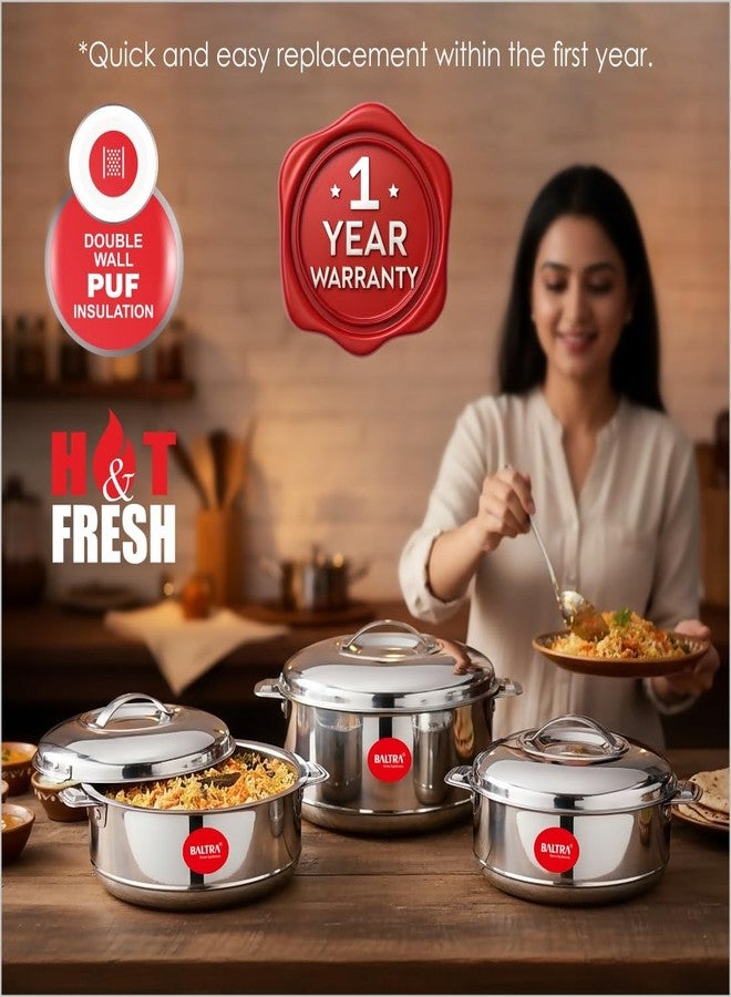 Baltra Royal Casserole For Roti Hot Case | Hot Case 3-Piece Casserole Set | Insulated Stainless Steel Hot Pot (1000ml, 2000ml, 3000ml) | Keeps Food Hot & Fresh for Hours | Stylish & Durable Design for Home & Dining - Image 5