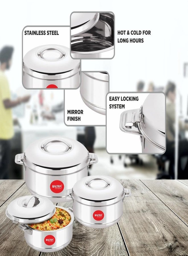 Baltra Royal Casserole For Roti Hot Case | Hot Case 3-Piece Casserole Set | Insulated Stainless Steel Hot Pot (1000ml, 2000ml, 3000ml) | Keeps Food Hot & Fresh for Hours | Stylish & Durable Design for Home & Dining - Image 4