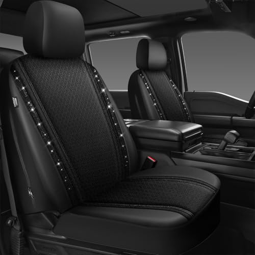 CAR PASS Memory Foam Mesh Bling Diamond Car Seat Cover 2 Front Seats Breathable Soft Sponge Universal Shining Glitter Sparkly Crystal Fit Armrest Automotive Truck SUV Cute Women Girl Black Rhinestone - Image 1