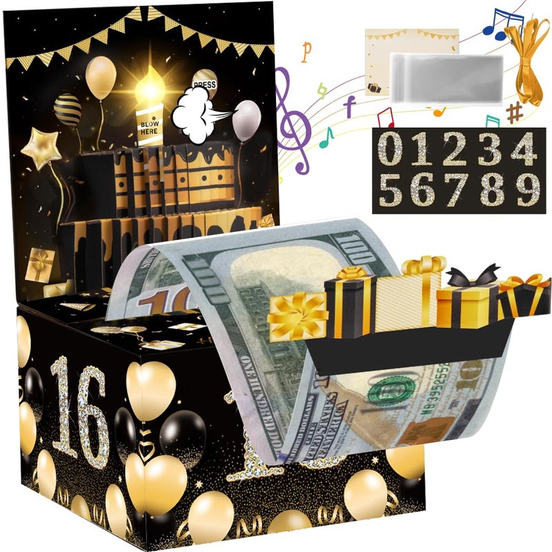 JOYJOM Money Box for Cash Gift, Birthday Money Pull Box, Happy Birthday Gift Card with Music Light 30 Bags DIY Sticker 13th 16th 18th 21th Any Age, Birthday Decorations Cash Gift Ideas for Girls Boys Adults - Image 1