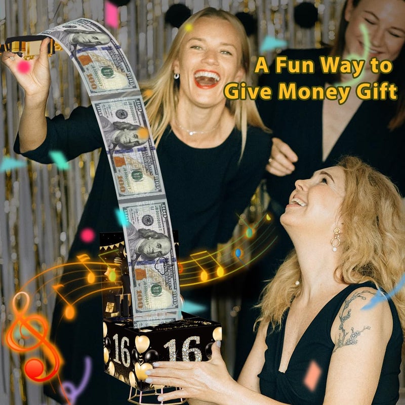 JOYJOM Money Box for Cash Gift, Birthday Money Pull Box, Happy Birthday Gift Card with Music Light 30 Bags DIY Sticker 13th 16th 18th 21th Any Age, Birthday Decorations Cash Gift Ideas for Girls Boys Adults - Image 3