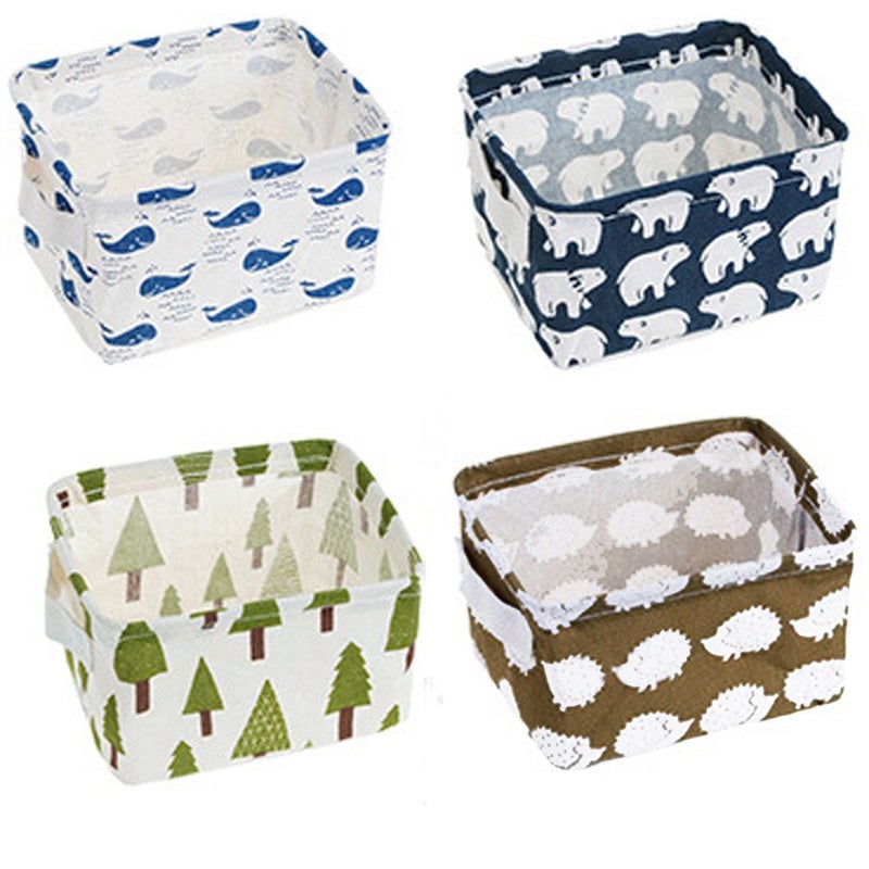 Lannu Lannu Pack 4 Home Decor Fabric Storage Bins Basket Cloth Cotton Linen Blend Collapsible Box Organizers Baskets Liner Shelves 786351 inch 