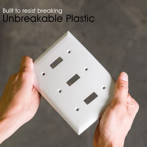 Power Gear Triple Wall Plate Cover, 3 Gang, Light switch cover, 6.5” x 4.5” , Outlet Covers, Screws Included, White, 50166 - Image 3