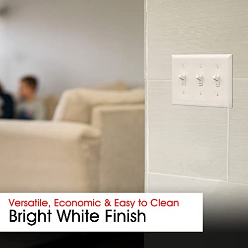 Power Gear Triple Wall Plate Cover, 3 Gang, Light switch cover, 6.5” x 4.5” , Outlet Covers, Screws Included, White, 50166 - Image 4