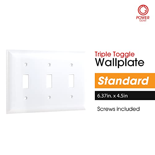 Power Gear Triple Wall Plate Cover, 3 Gang, Light switch cover, 6.5” x 4.5” , Outlet Covers, Screws Included, White, 50166 - Image 2