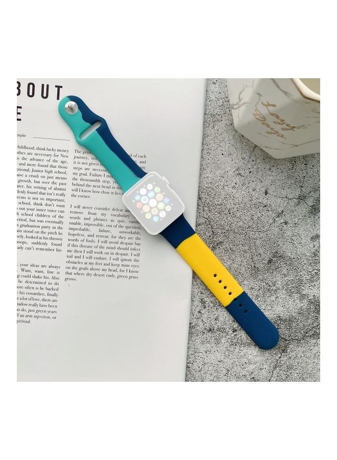 NIBEMINENT Silicone Color Matching Replacement Watchbands For Apple Watch Series 7/6/SE/5/4/3/2/1 41/40/38mm Light Blue/Dark Blue/Yellow - Image 1