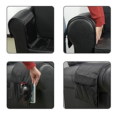 CM Sofa Armrest Organizer Couch Arm Chair Caddy Sofa Covers Remote Control Holder Magazine Notebook Storage Bag with 5 Pockets for Home Office Recliners Storage - Image 5
