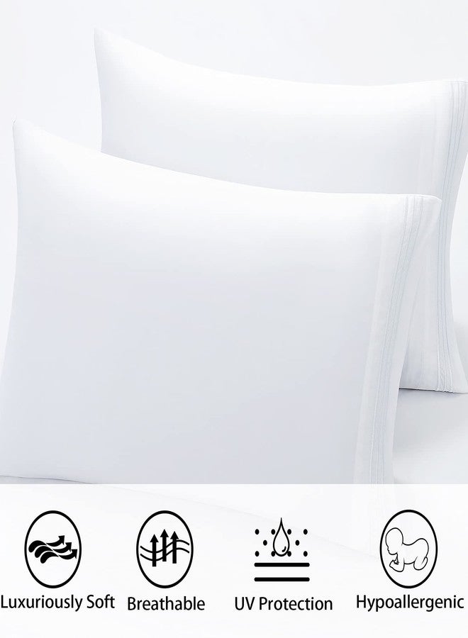 CAROMIO Bed Sheets and Pillowcase Set Rayon Derived from Bamboo, Cool Sheets for Hot Sleepers, 3 PCS Bedding Sheets with 16 Inch Deep Pocket Fitted Sheet, 1 Flat Sheet, 1 Pillowcase (White, Twin) - Image 5