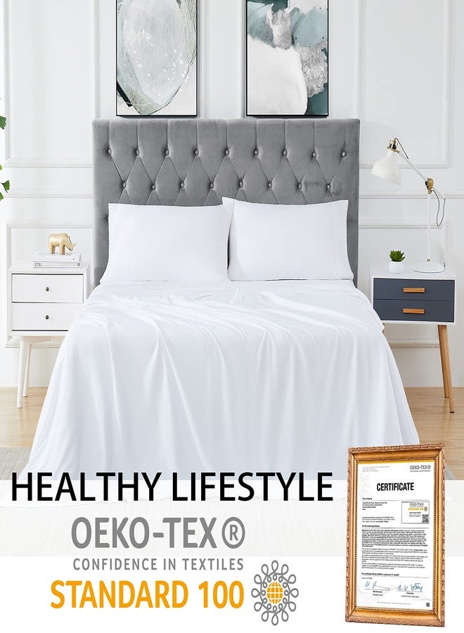 CAROMIO Bed Sheets and Pillowcase Set Rayon Derived from Bamboo, Cool Sheets for Hot Sleepers, 3 PCS Bedding Sheets with 16 Inch Deep Pocket Fitted Sheet, 1 Flat Sheet, 1 Pillowcase (White, Twin) - Image 2