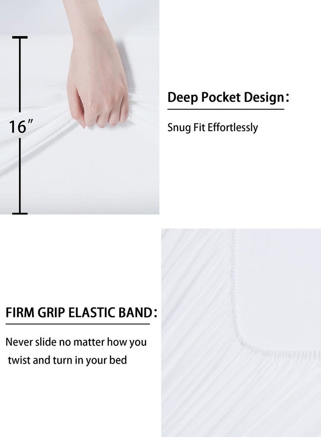 CAROMIO Bed Sheets and Pillowcase Set Rayon Derived from Bamboo, Cool Sheets for Hot Sleepers, 3 PCS Bedding Sheets with 16 Inch Deep Pocket Fitted Sheet, 1 Flat Sheet, 1 Pillowcase (White, Twin) - Image 4