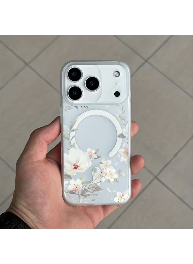 تيمو غطاء هاتف مغناطيسي عصري بتصميم زهري مصمم لطرازات آيفون 17 برو مع حماية صلبة من الصدمات والخدوش