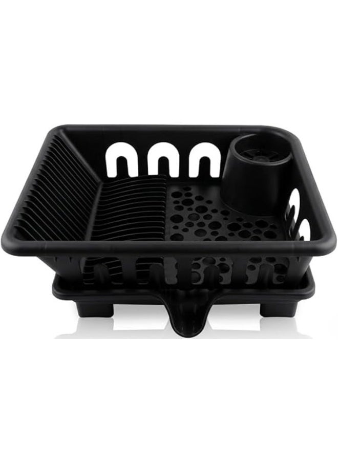 Sink Dish Rack and Dish Strainer - Multi-Purpose Plastic Kitchen Organizer for Plates, Cups and Spoons (S) (Black) - Image 1