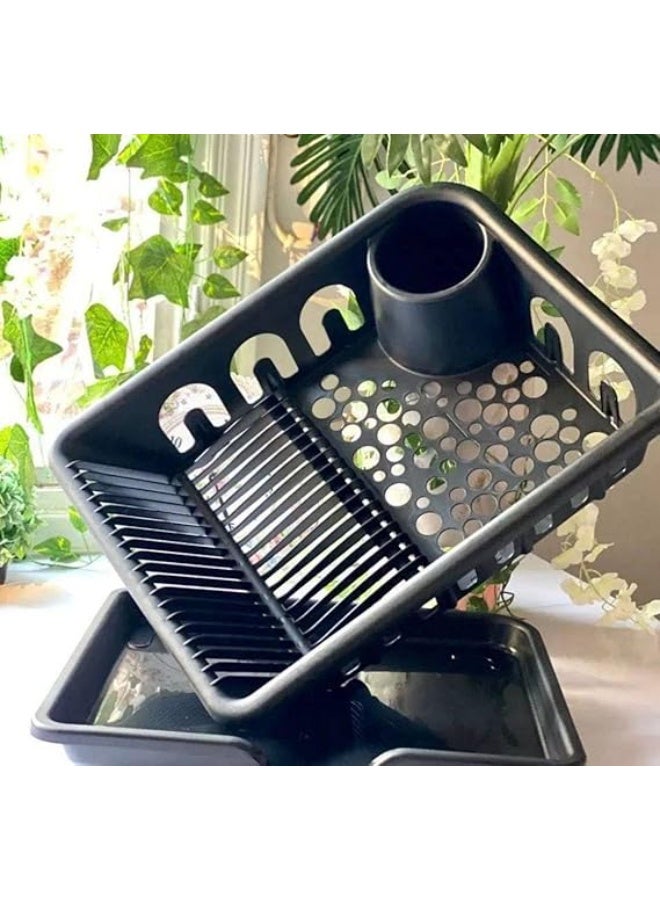 Sink Dish Rack and Dish Strainer - Multi-Purpose Plastic Kitchen Organizer for Plates, Cups and Spoons (S) (Black) - Image 4